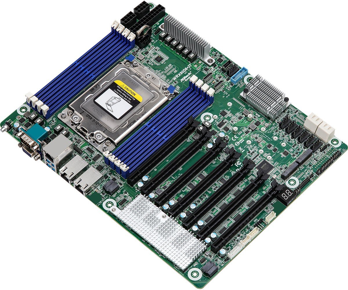 ASRock WRX80D8-2T, 1xSKT SP3, AMD Ryzen Threadripper PRO, WRX80, NVMe, SATA, 2xM.2, 2x10GbE, IPMI