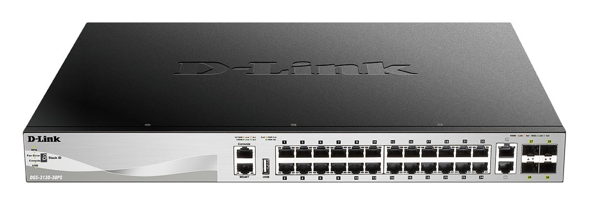 D-LINK L3 Light Switch 24 Gigabit PoE/PoE+ ports & 2 10GBASE-T Ports & 4 10GbE SFP+ ports 370 W PoE Budget 740W with DPS-700