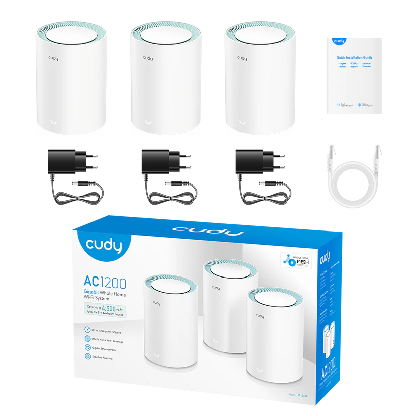 Cudy M1300 3-PACK systeme Wi-Fi maillé Bi-bande (2,4 GHz / 5 GHz) Wi-Fi 5 (802.11ac) Blanc 2 Interne