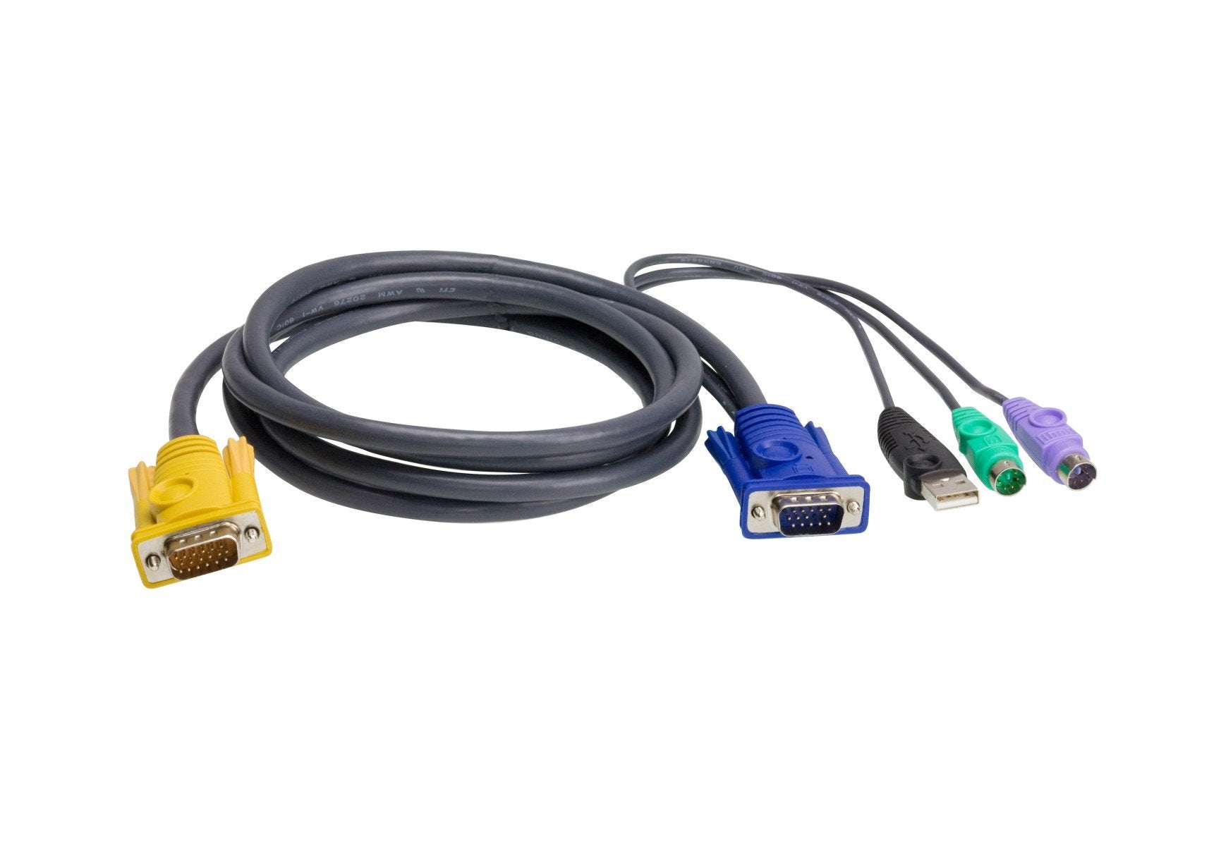 ATEN Câble KVM USB 1,8m PS/2 - 1,8 m - PS/2 - PS/2 - VGA - Noir - HDB-15 - 2 x PS/2 - USB A