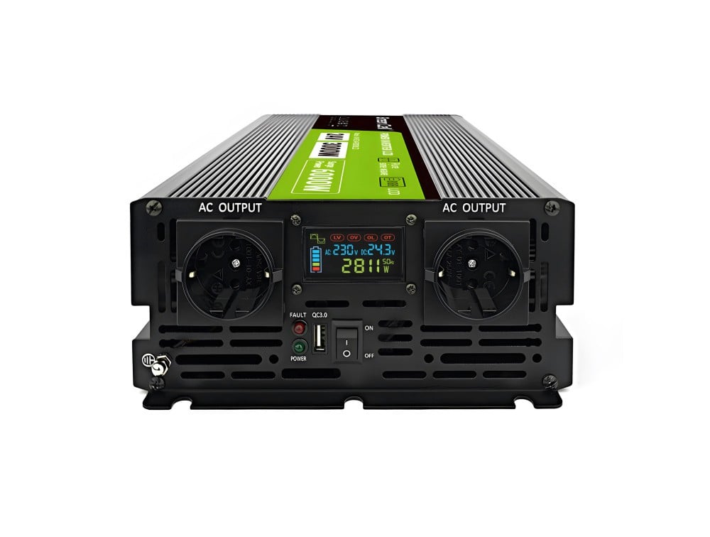 Green Cell Przetwornica napicia PowerInverter LCD 24 V 3000W/60000W Przetwornica samochodowa z wywietlaczem - czysty sinus adaptateur de puissance & onduleur Au