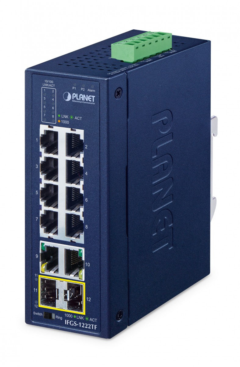 PLANET Industrial 8-Port Ring Switch IFGS-1222-TF Non-géré Fast Ethernet (10/100) Bleu