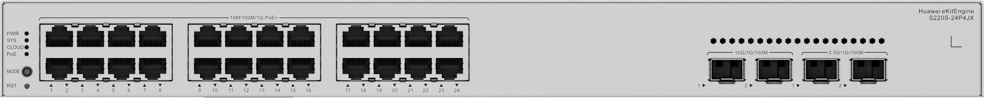 HUAWEI Data Communication S220S-24P4JX S220S-24P4JX S220S-24P4JX 24x10/100/1000BASE-T ports 400 W PoE+ 2x10GE SFP+ ports eKit