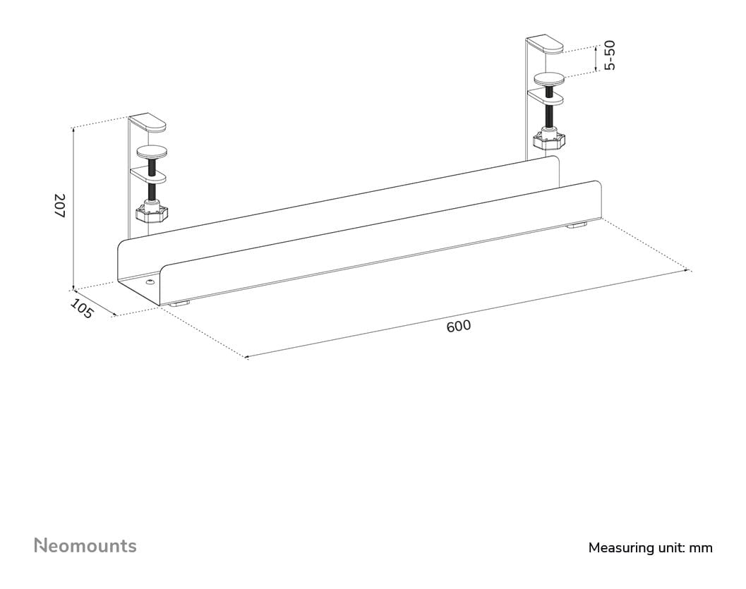 NEOMOUNTS Cable Management Tray max 5kg. clamp-on design universal white