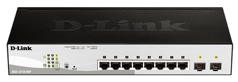 D-Link DGS-1210-08P commutateur réseau L2 Gigabit Ethernet (10/100/1000) Connexion Ethernet, supportant l'alimentation via ce port (PoE) Noir