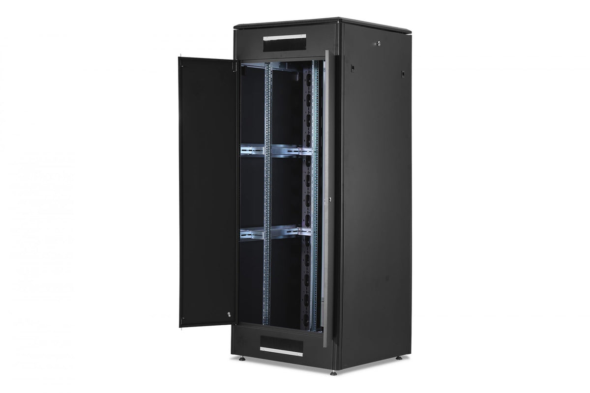 "Armoire réseau debout Unique 19"" 42U rack 800x800, porte avant en verre, noir, 800kg 2053x800x800 mm, couleur noire (RAL 9005)"