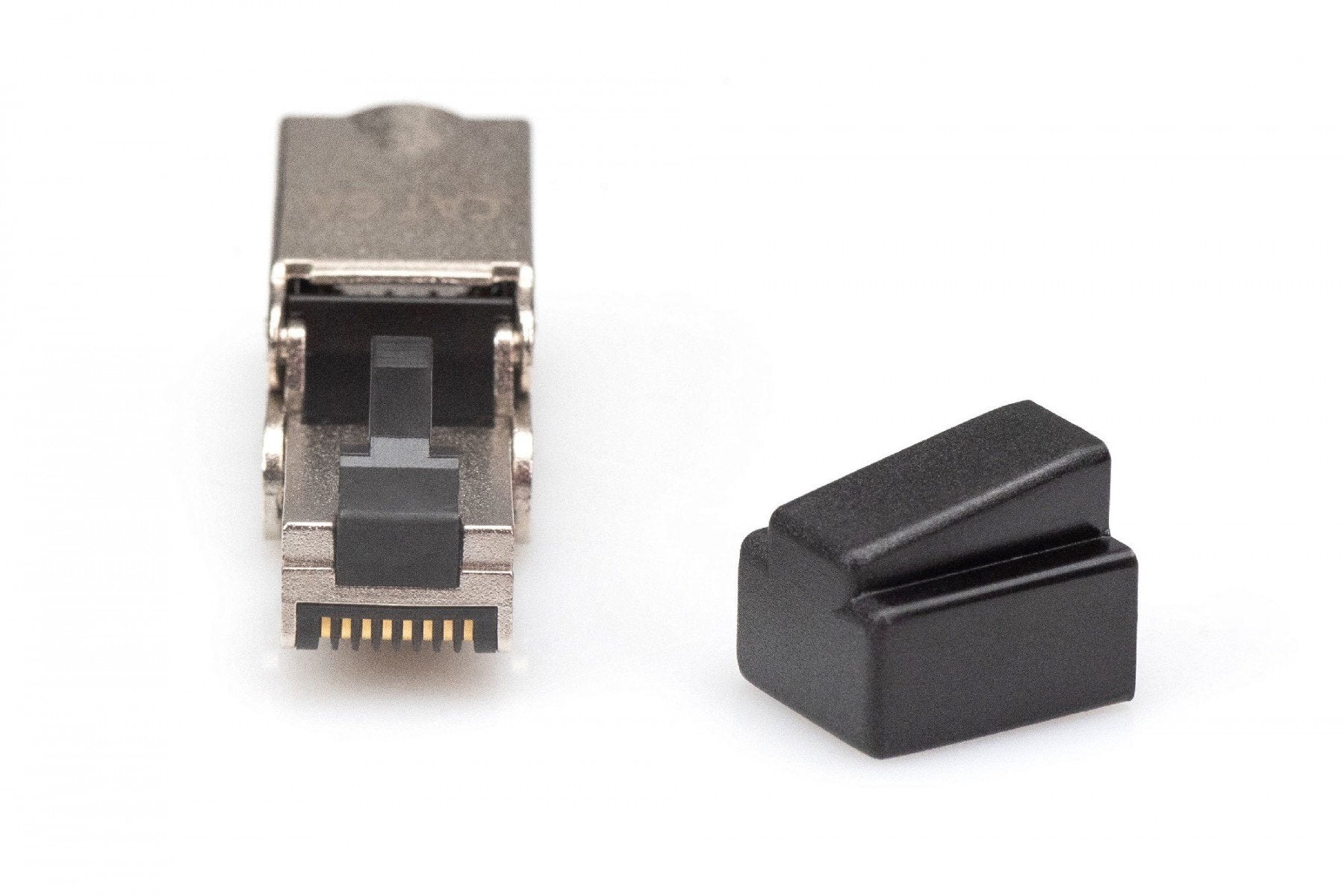 Prise modulaire coudée RJ45 cat.6A, PoE+, 10GbE, STP, métal, sans outil, AWG 27-22, toronné/plein