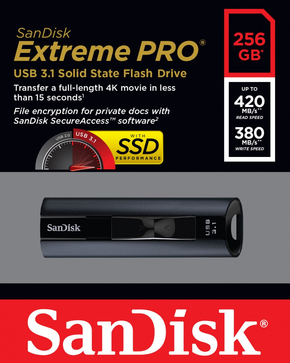 SanDisk Extreme Pro lecteur USB flash 256 Go USB Type-A 3.2 Gen 1 (3.1 Gen 1) Noir