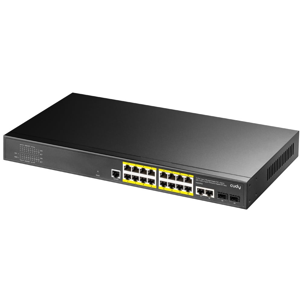 Cudy GS2018PS2 Géré L2 Gigabit Ethernet (10/100/1000) Connexion Ethernet, supportant l'alimentation via ce port (PoE) 1U Noir