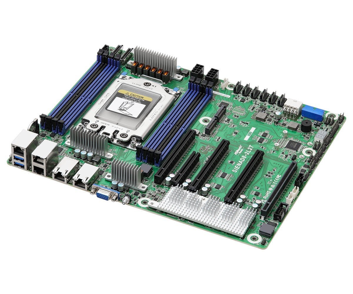 ASRock SIENAD8-2L2T, 1xSKT SP6, AMD EPYC 8004, SoC, 8xDIMM, 2xM.2, 2xGbE, 2x10GbE, IPMI
