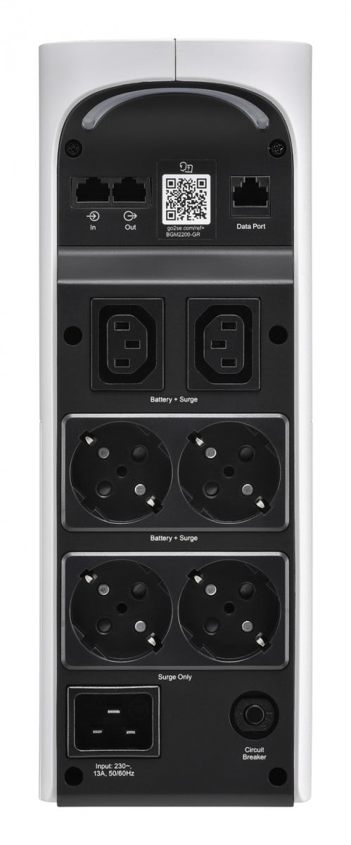 APC Back-UPS Pro 2200VA/1320W Tower 230V 4x Schuko and 2x IEC C13 outputs RGB lighting pure sine wave Arctic white