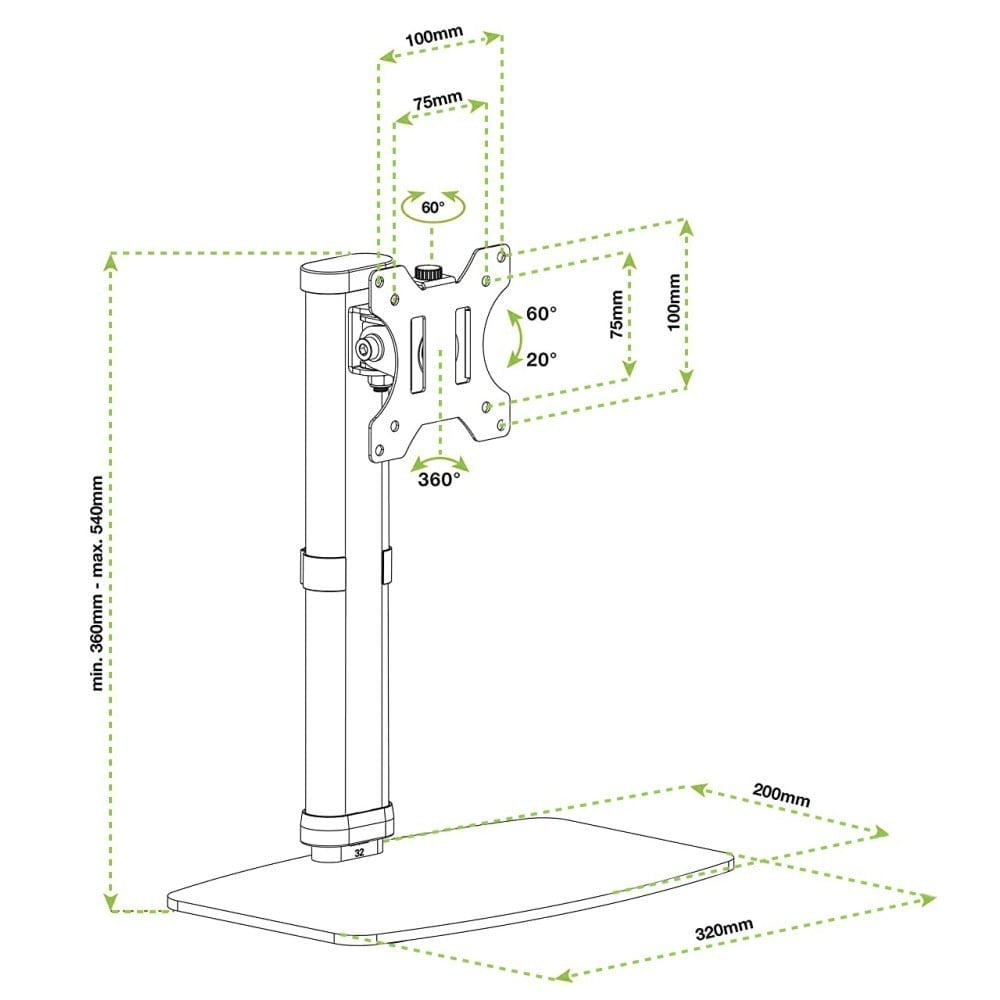 "Techly ICA-LCD 260 Support TV 17-27"" base inclinable pour télévision moniteur"