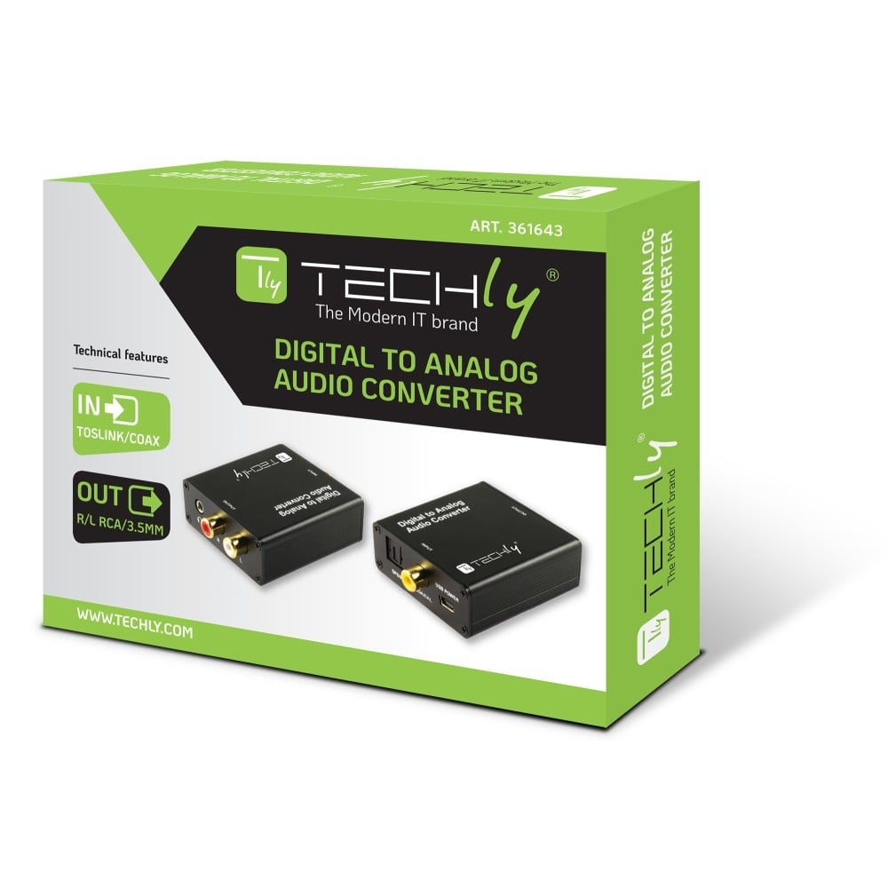 Techly IDATA SPDIF-9 Convertisseur DAC Digital SPDIF/Coaxial vers Analogique RCA/3.5mm