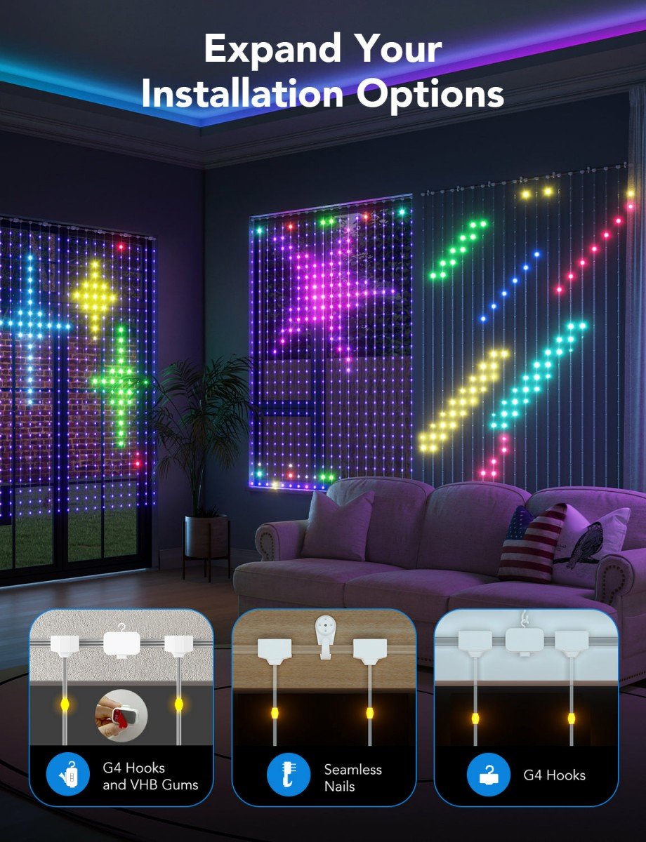 Govee H70B1 Curtain Light | Rideau, lumiere LED | Wi-Fi, Bluetooth, RGBIC, IP65