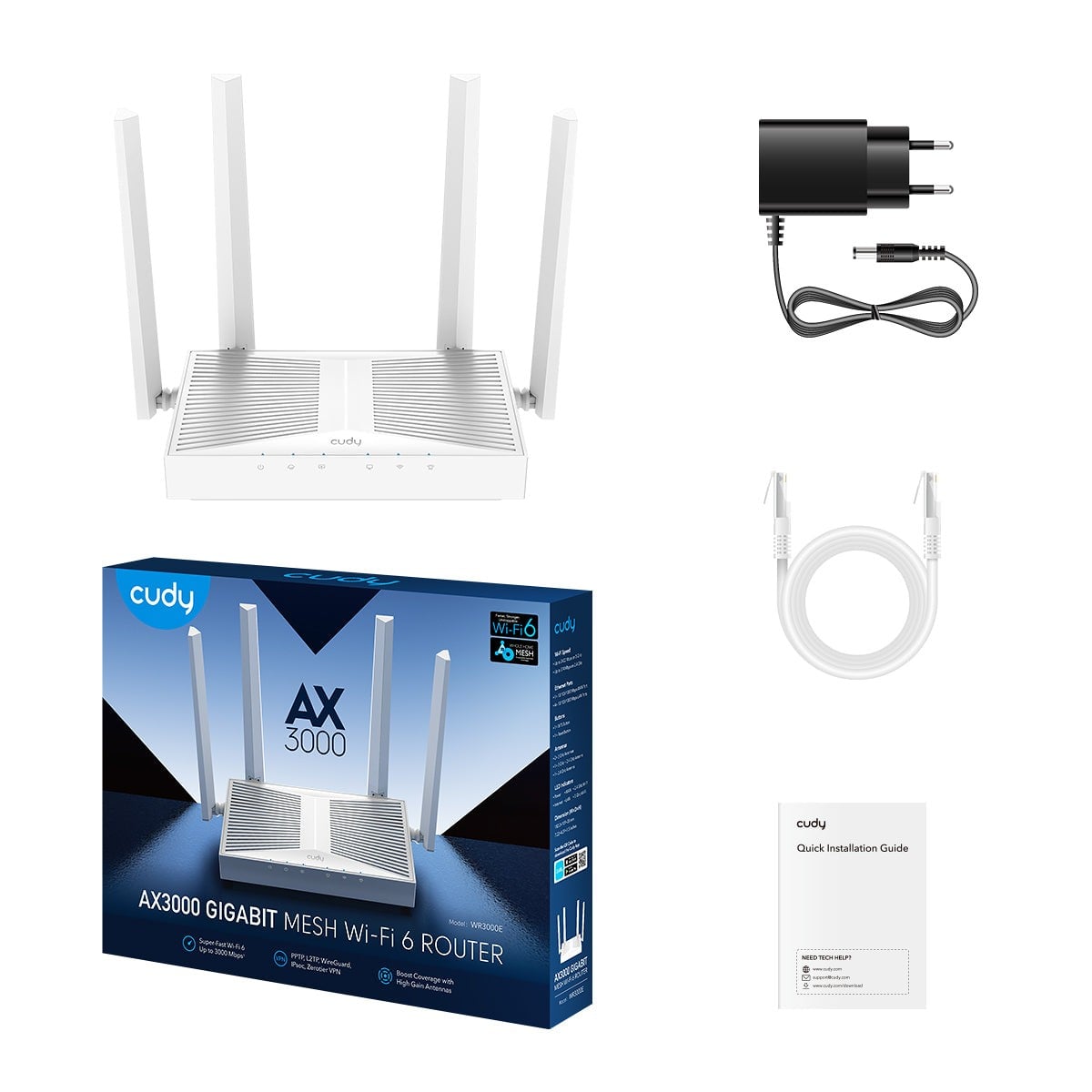 Cudy WR3000E routeur sans fil Gigabit Ethernet Bi-bande (2,4 GHz / 5 GHz) Blanc