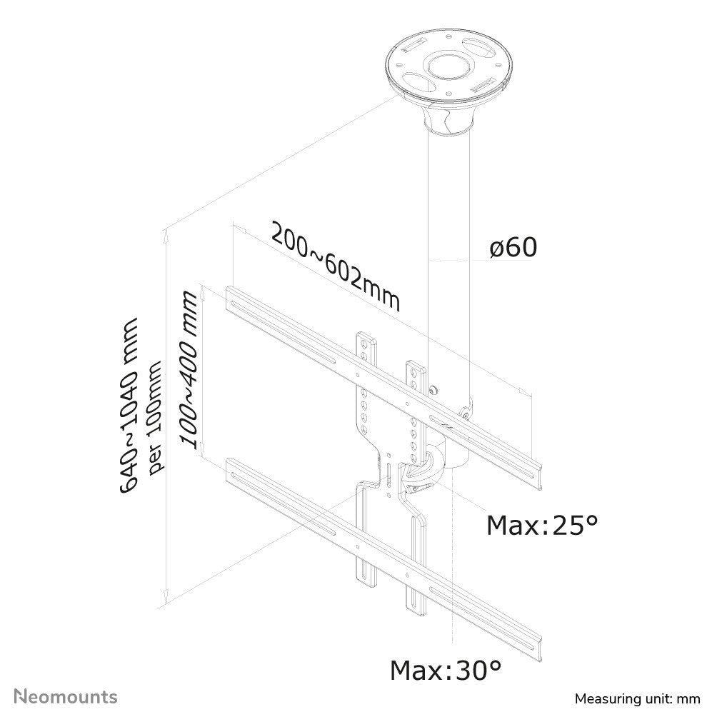 NEOMOUNTS FPMA-C400BLACK Support de plafond pour écran de 32-60p - h 64-104 cm