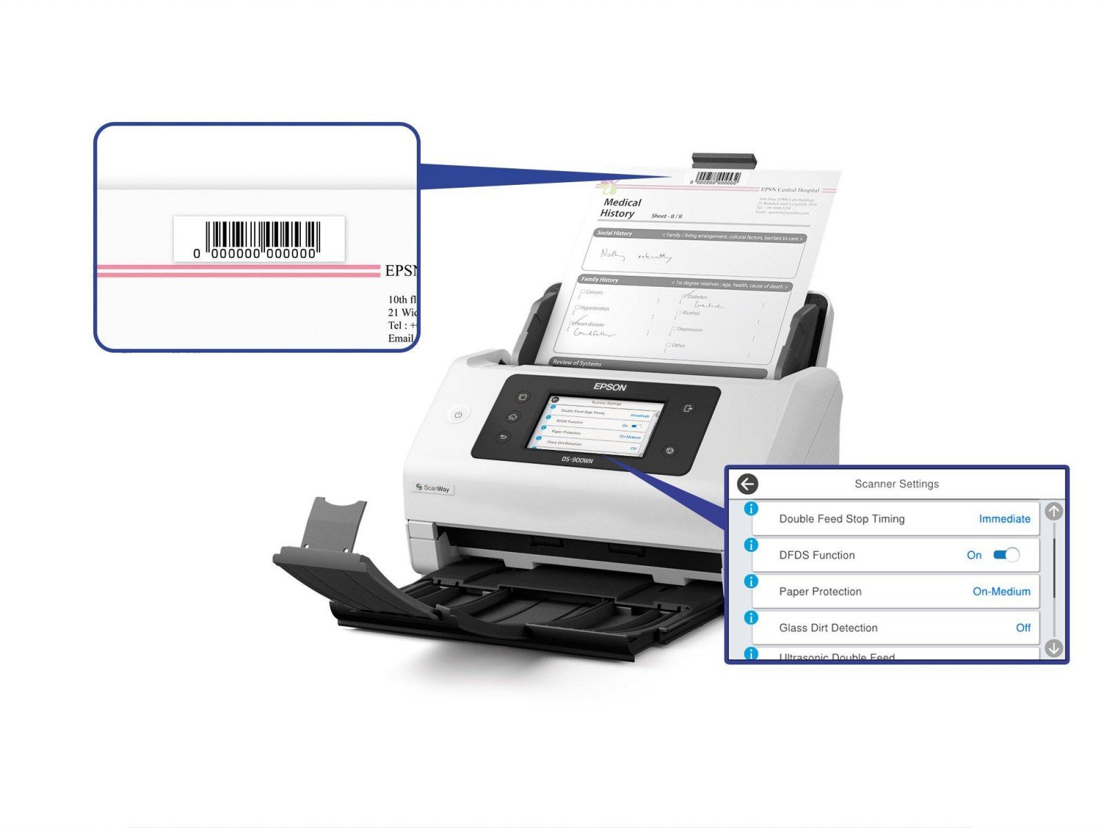 EPSON WorkForce DS-900WN Scanner A4 network and Wifi 70ppm/140ipm feeder 100 sheets