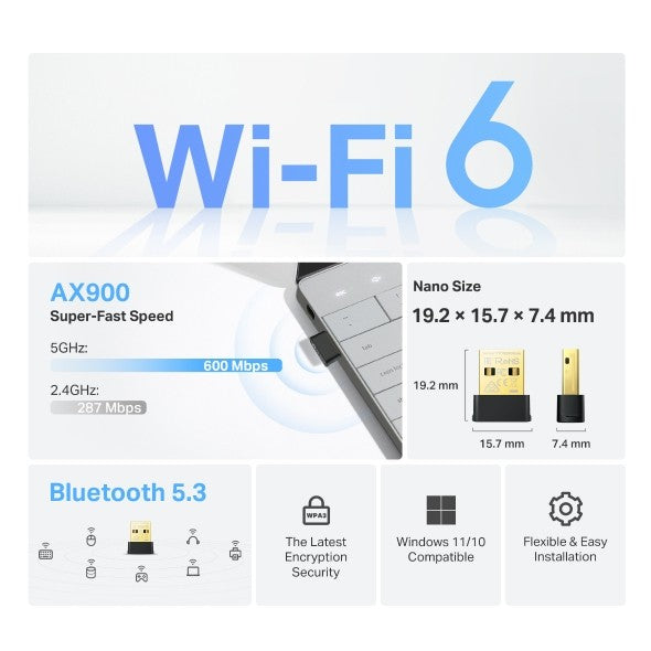 TP-LINK AX900 Nano Dual Band Wi-Fi 6 Bluetooth 5.3 USB Adapter