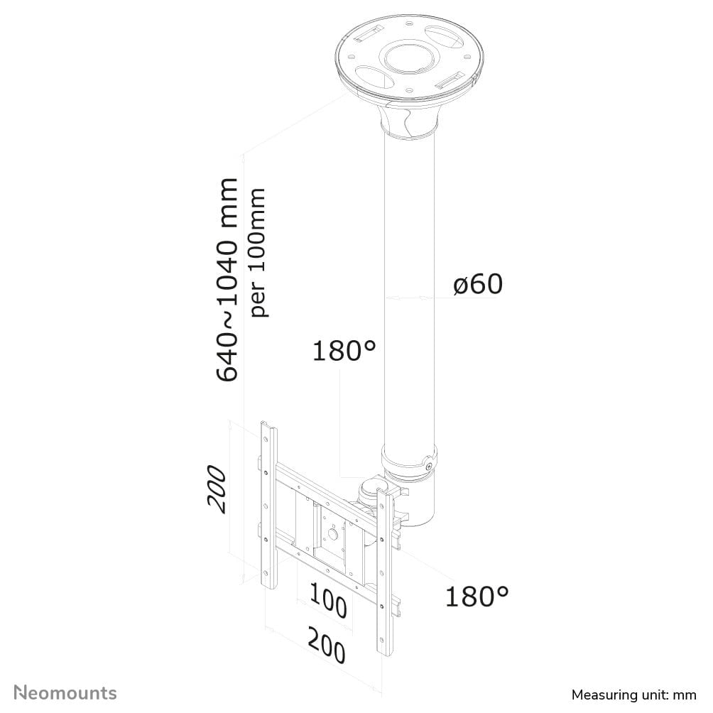 NEOMOUNTS FPMA-C200BLACK Support de plafond pour écran de 10-40p - h 64-104 cm