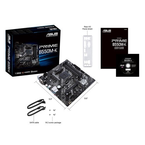 ASUS PRIME B550M-K mATX MB dual M.2 PCIe 4.0 1Gb Ethernet HDMI/D-Sub/DVI SATA 6Gbps USB3.2 Gen 2 Type-A