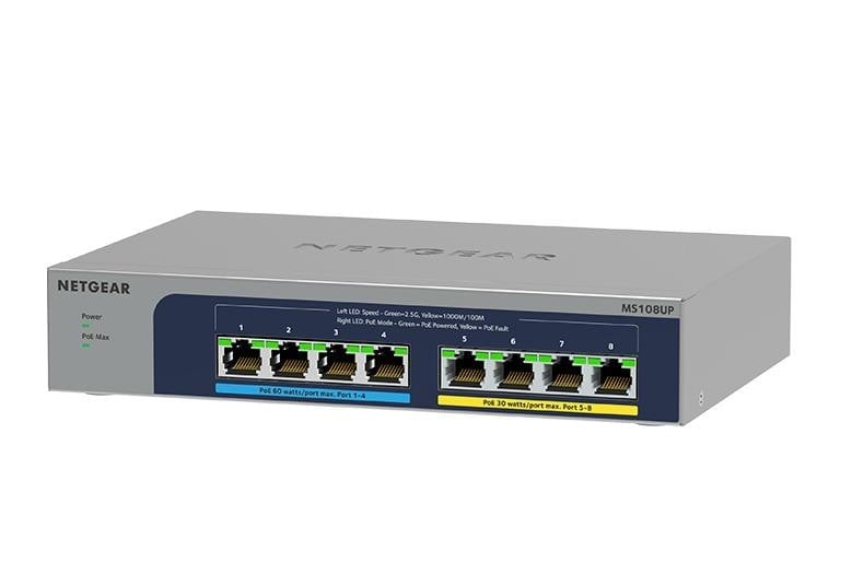 NETGEAR MS108UP 8Port Ultra60 PoE++ Multi-Gigabit 2.5G Ethernet Unmanaged Switch with 230W PoE-Budget 1G/2.5G-Ports Desktop/Wallmnt