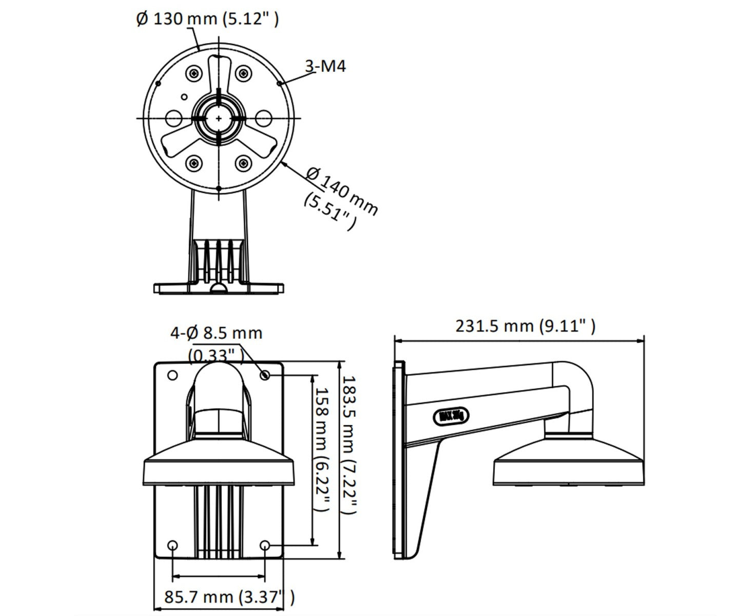 Hikvision DS-1273ZJ-140-DM45 Support mural
