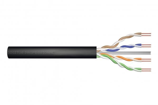 CAT 6 U-UTP outdoor installation cable, 250 MHz Fca (PVC), AWG 24/1, w/o cross, 100 m, sx, black