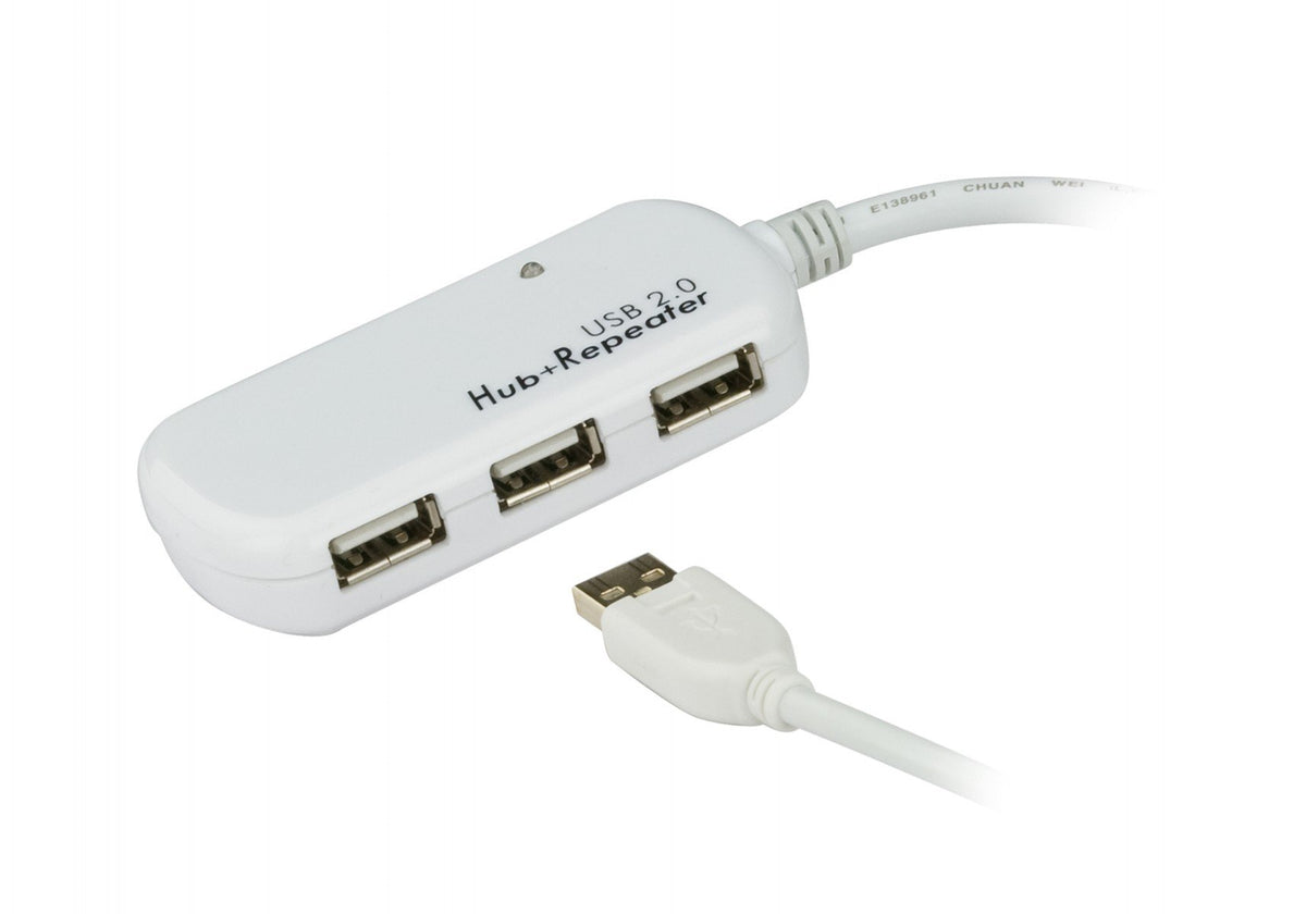 ATEN Rallonge USB 2.0 avec concentrateur a 4 ports - 12 m - USB 2.0 - USB 2.0 - 480 Mbit/s - Blanc - Plastique - 12 m
