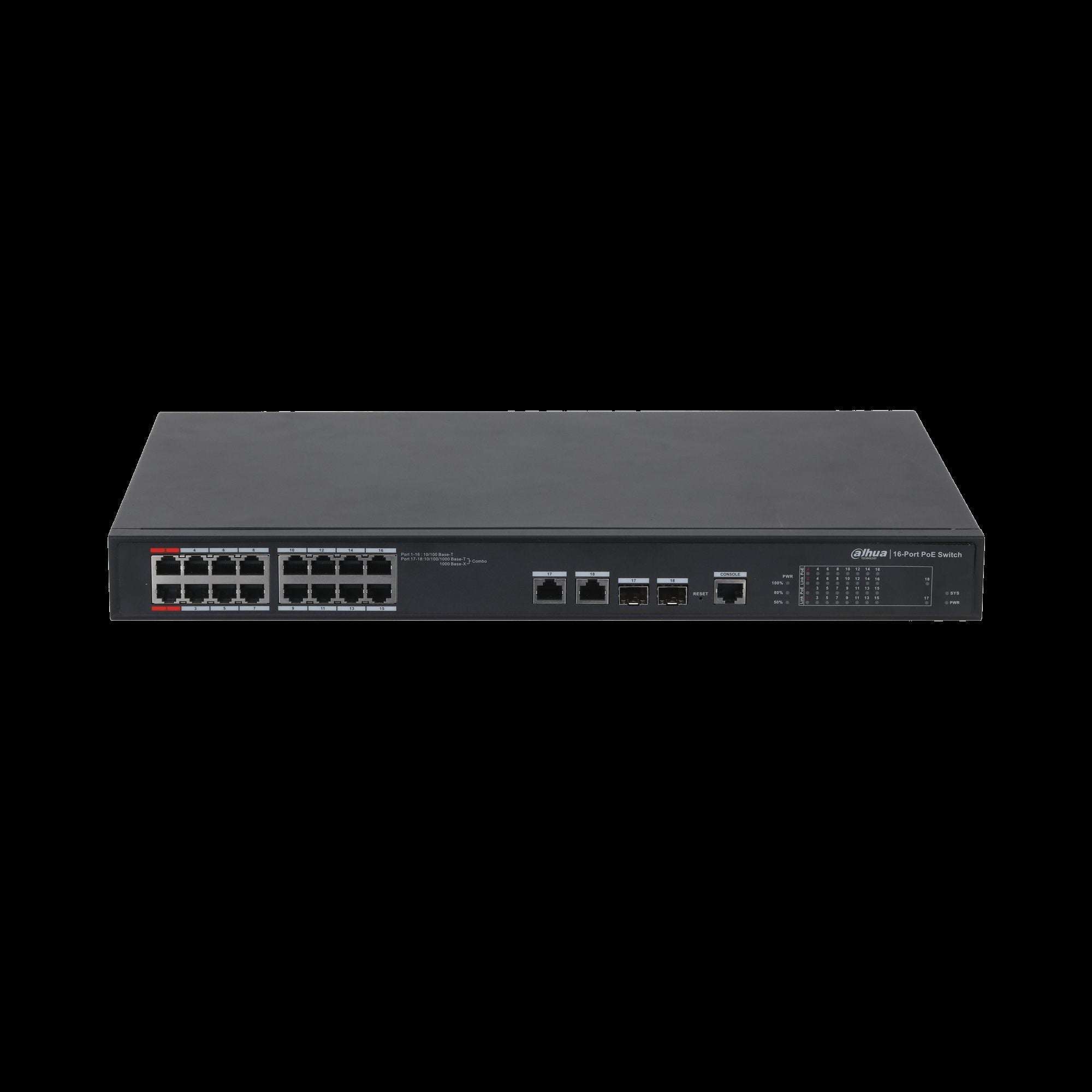 Dahua PFS4218-16ET-240-V3 Commutateur PoE géré 16 ports 100 Mbps + 2 ports Gigabit