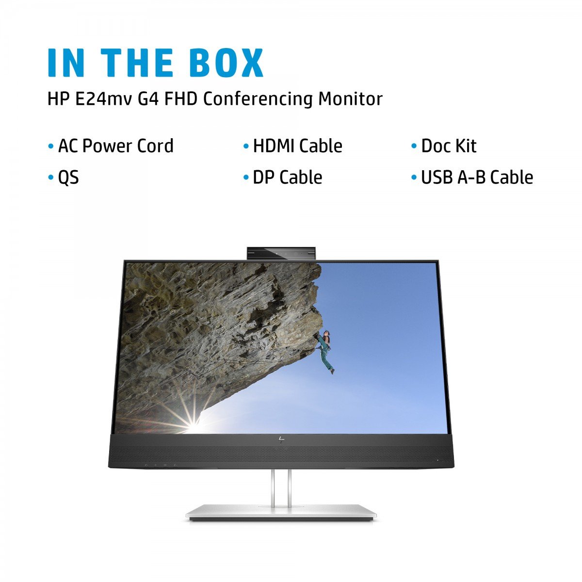 HP Écran de conférence E24mv G4 FHD avec webcam IR 5Mpx 23.8p Moniteur 24 FHD 1920x1080 HDMI VGA USB hub DisplayPort 3/3/0