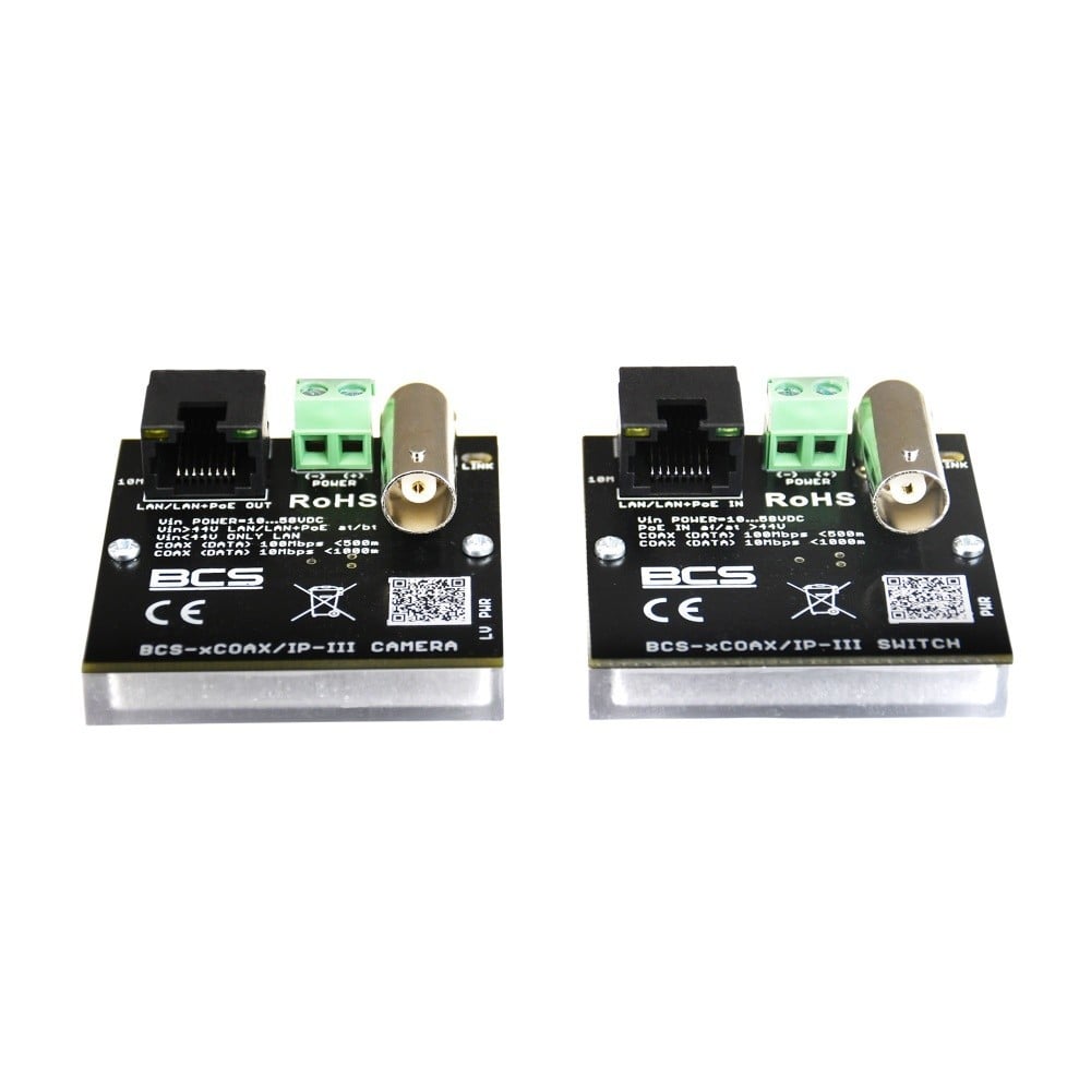 BCS BCS-XCOAX/IP-III Ensemble émetteur-récepteur PoE avec convertisseur Ethernet 10/100Mbps