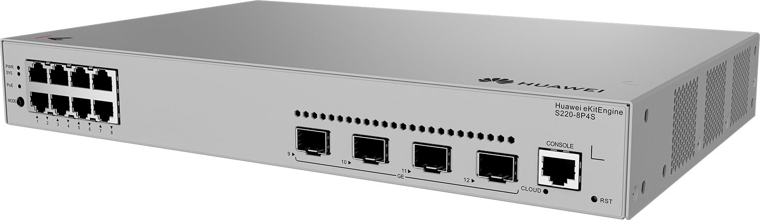 HUAWEI eKit S220 Series S220-8P4S Géré L2 Gigabit Ethernet (10/100/1000) Connexion Ethernet, supportant l'alimentation via ce port (PoE) 1U Gris