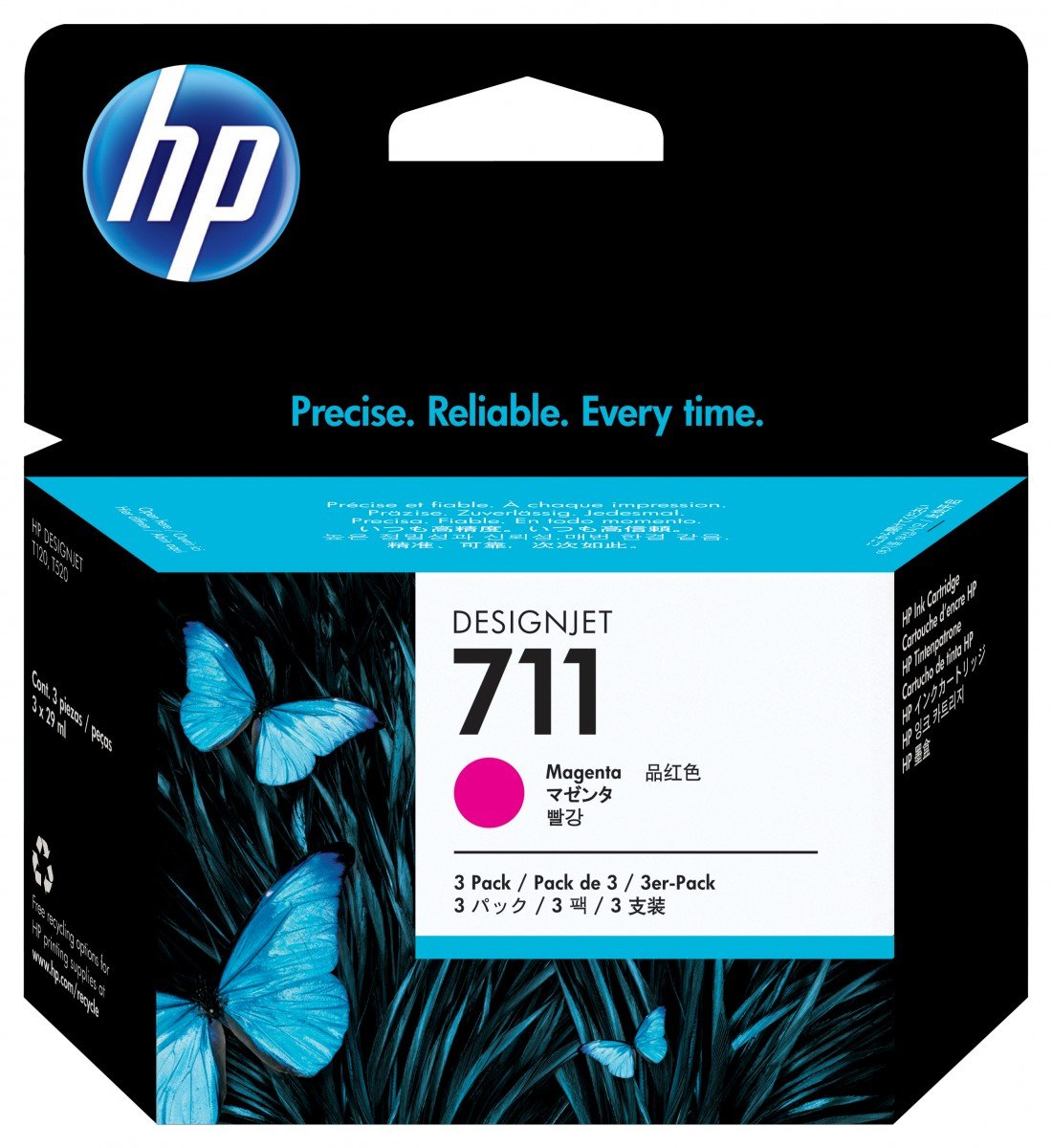 HP 711 original Ink cartridge CZ135A magenta standard capacity 3-pack