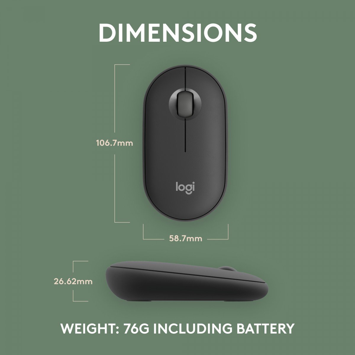 LOGITECH Pebble Mouse 2 M350s Mouse optical 3 buttons wireless Bluetooth 5.2 LE tonal graphite