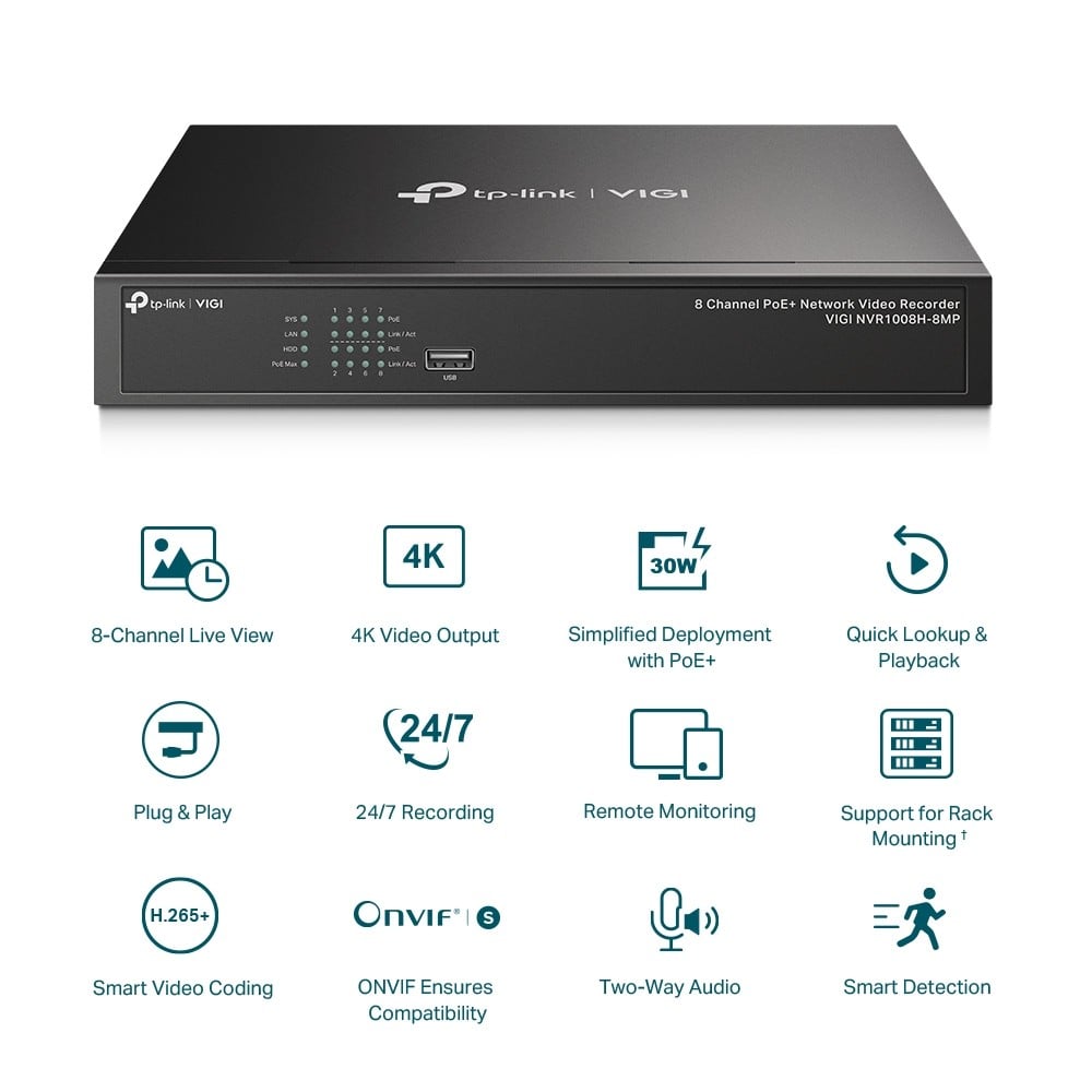 TP-LINK VIGI NVR1008H-8MP 8 Channel PoE Network Video Recorder