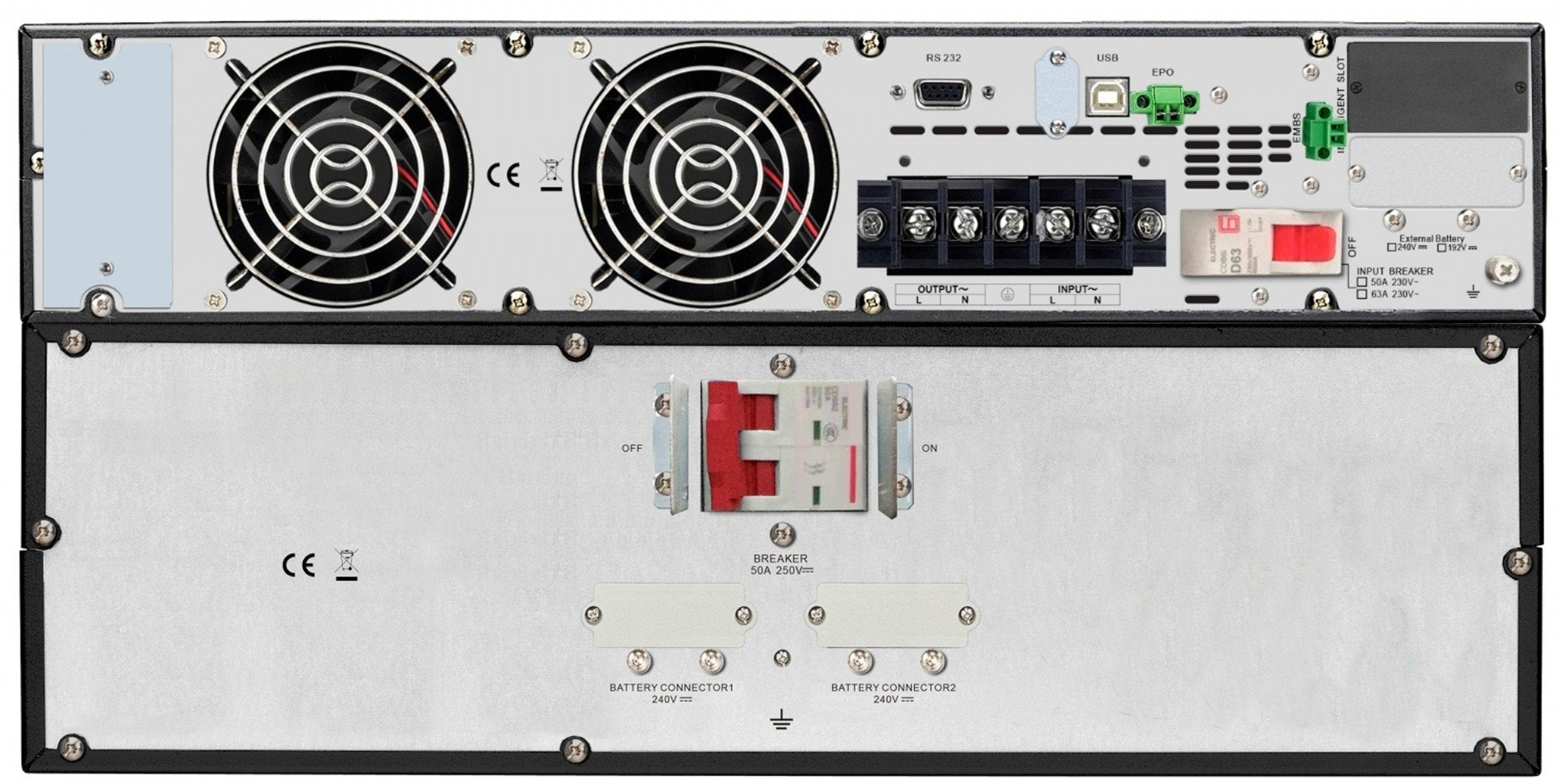 APC Easy UPS On-Line SRV UPS Rack AC 230V 5000Watt 5000VA 9Ah USB RS-232 output connectors 1 5U RAL 7010 with Rail Kit