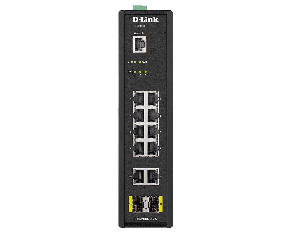 D-LINK 12 Port L2 Industrial Smart Managed Switch with 10 x 1GBaseTX ports and 2 x SFP ports