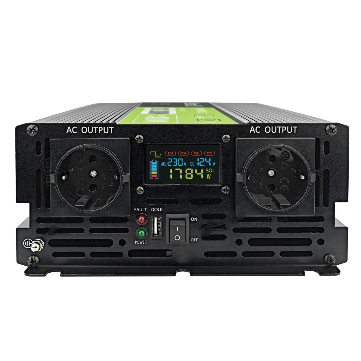 Green Cell Przetwornica napicia PowerInverter LCD 12 V 2000W/40000W Przetwornica samochodowa z wywietlaczem - czysty sinus adaptateur de puissance & onduleur Au