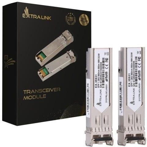 Extralink SFP 1.25G 2-pack | Module SFP | 1,25Gbps, LC/UPC, 850nm, 550m, multi mode, DOM, Dédicacé a HP/Aruba