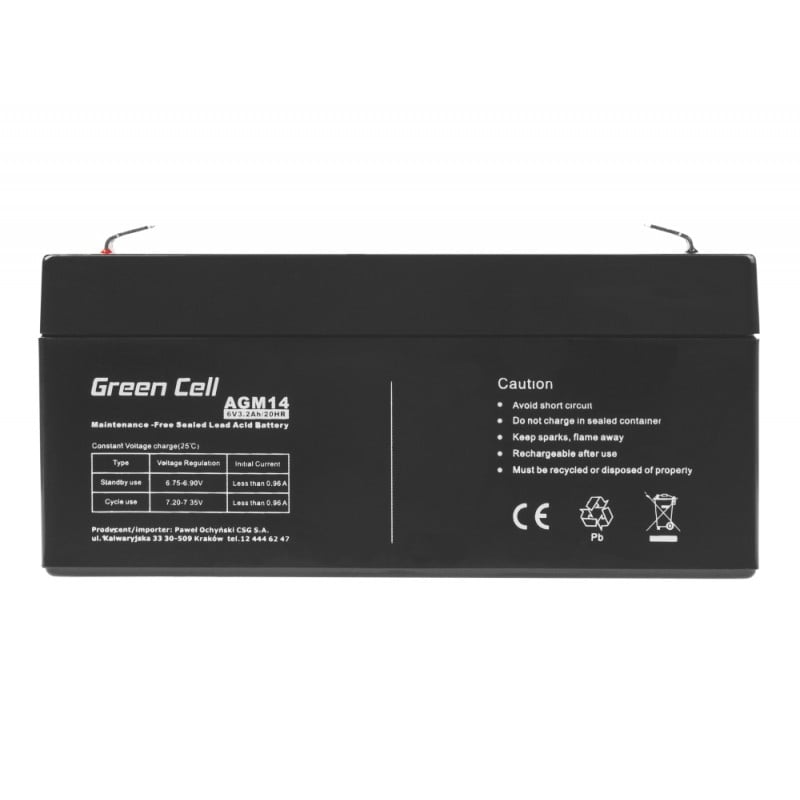 Green Cell AGM14 Batterie de l'onduleur Sealed Lead Acid (VRLA) 6 V 3,2 Ah
