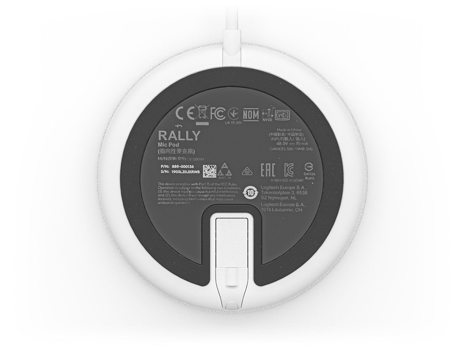 LOGITECH Rally Mic Pod Microphone white Skype Certified Zoom Certified Cisco Webex Certified for Rally Bar Plus Room Solution Large