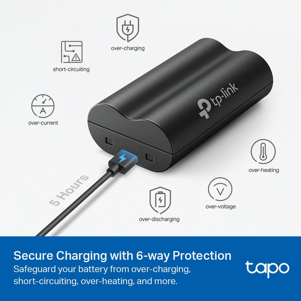 TP-LINK Tapo Battery Pack 3.6V 6700mAh 24.12Wh 1x Micro USB Port Rechargeable Battery Works with Tapo Battery Camera & Doorbell