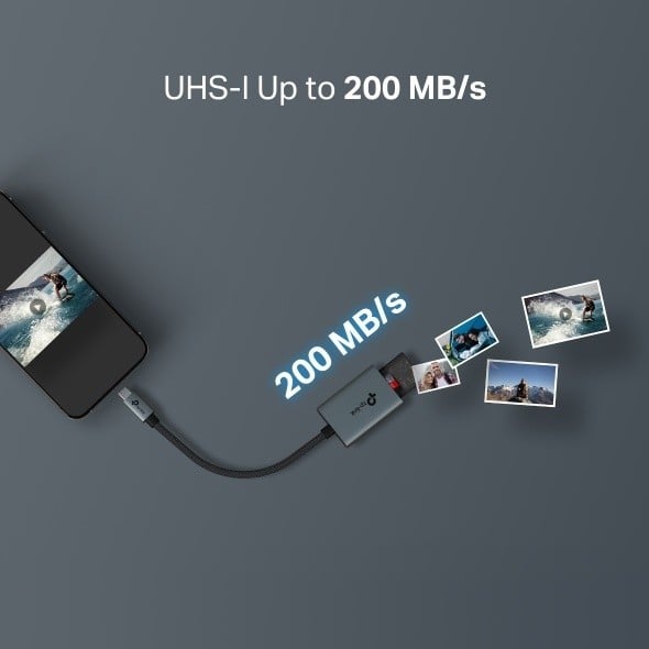 TP-LINK USB 3.0 Type-C to SD and microSD 3.0 Adapter 1x USB-C Connector 1x SD + 1x microSD TF up to 200MBps Port