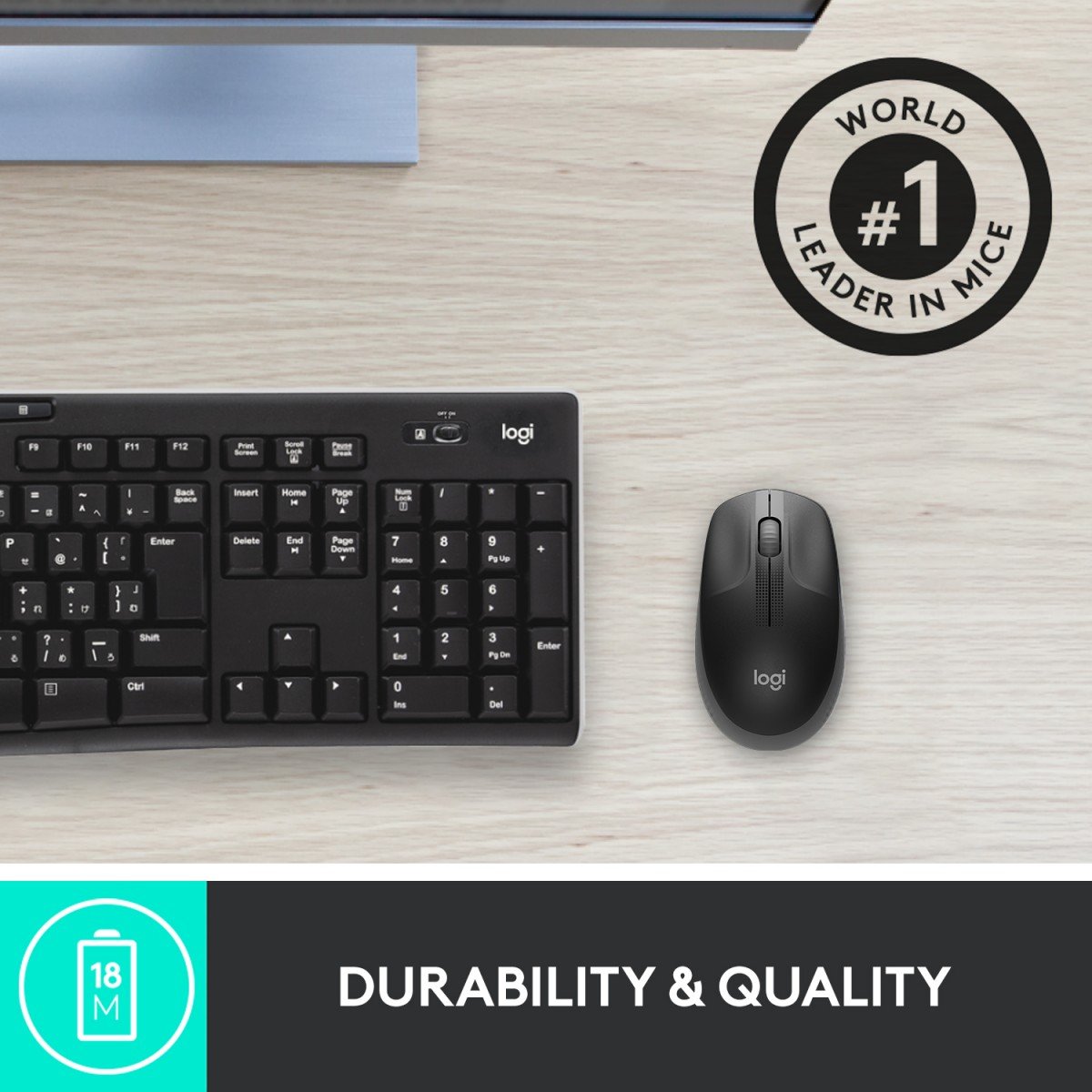 LOGITECH M190 Mouse optical 3 buttons wireless USB wireless receiver charcoal
