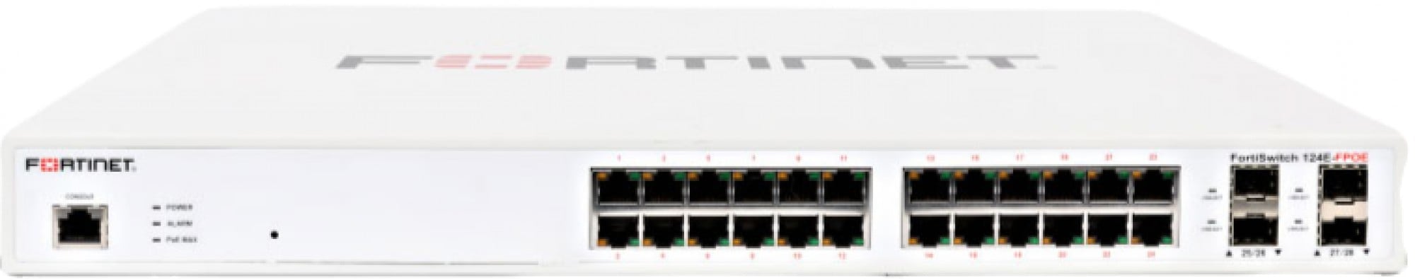 Fortinet FS-124E-POE commutateur réseau Géré L2 Gigabit Ethernet (10/100/1000) Connexion Ethernet, supportant l'alimentation via ce port (PoE) 1U Blanc