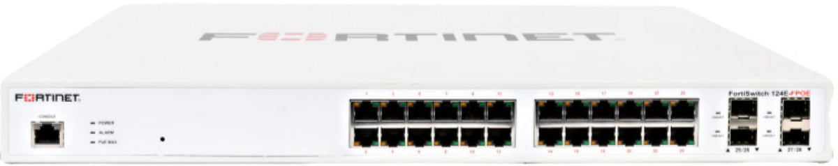 Fortinet FS-124E-POE commutateur réseau Géré L2 Gigabit Ethernet (10/100/1000) Connexion Ethernet, supportant l'alimentation via ce port (PoE) 1U Blanc