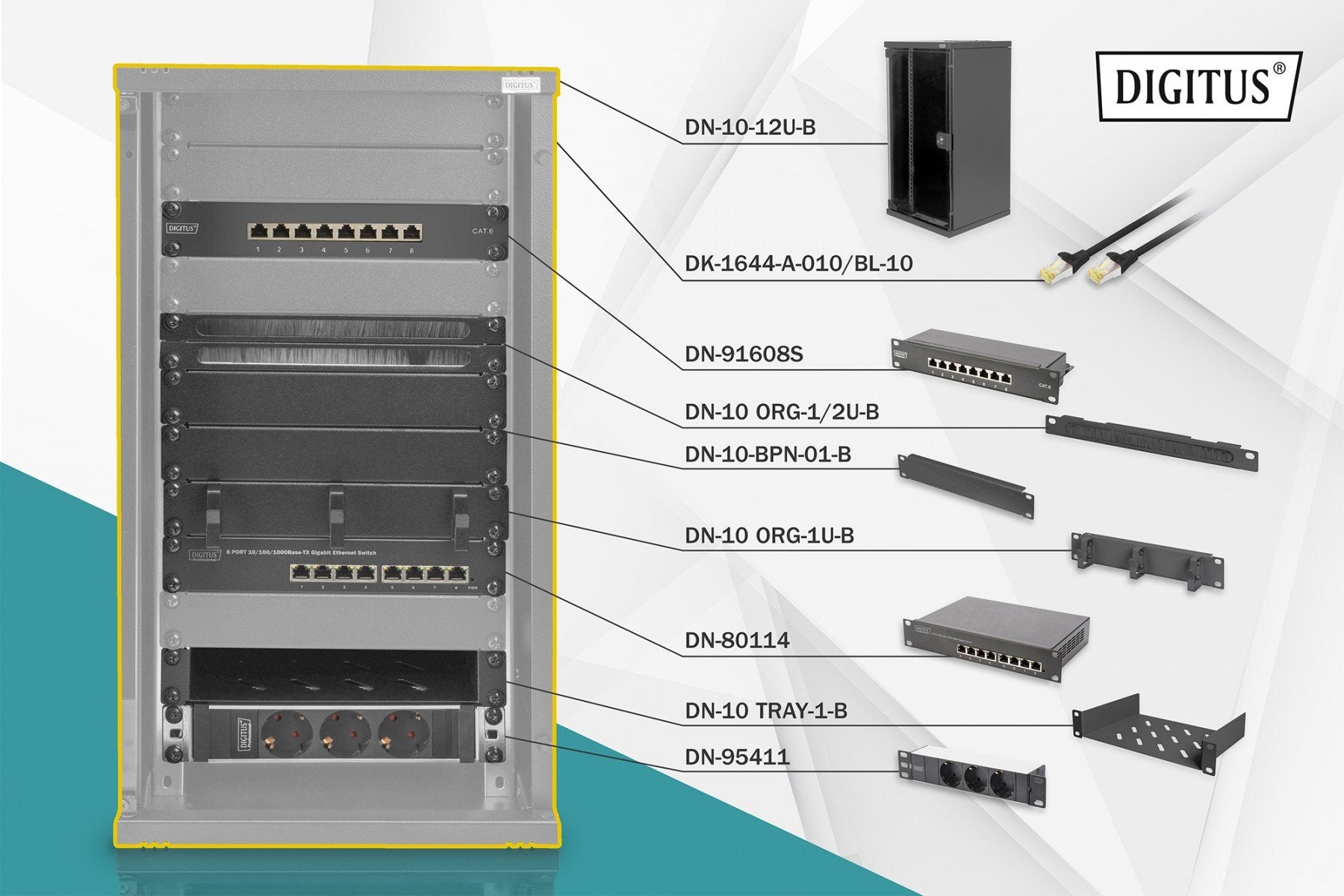 Digitus DN-10-SET-3-B étagere Rack monté sur le mur Noir