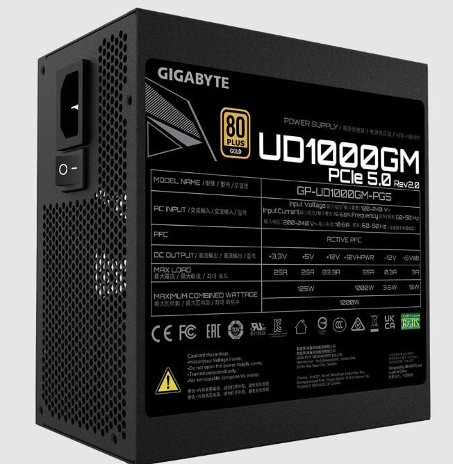 GIGABYTE UD1000GM PG5 V2 unité d'alimentation d'énergie 1000 W 20+4 pin ATX Noir