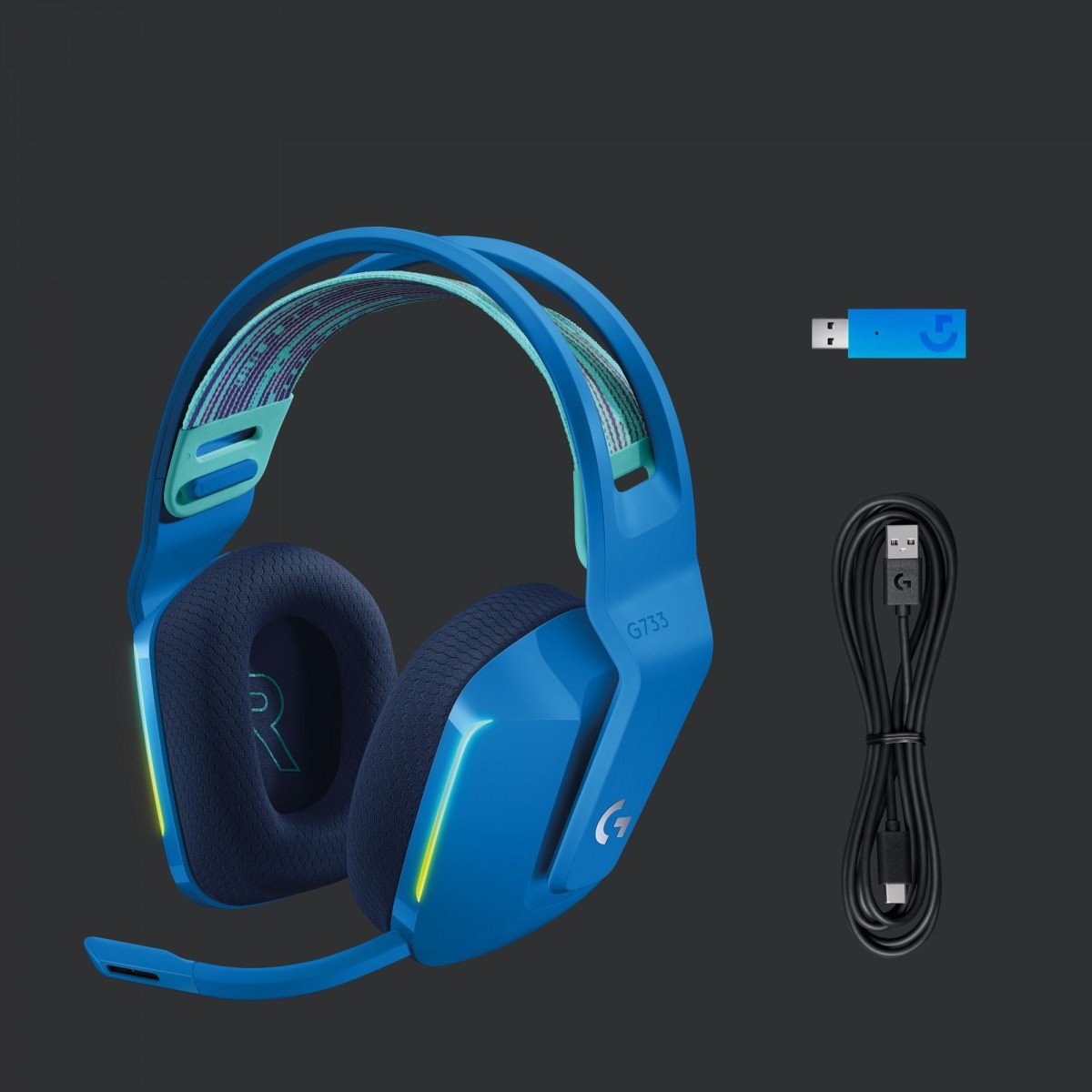 LOGITECH G G733 LIGHTSPEED Wireless RGB Gaming Headset Headset full size 2.4 GHz wireless blue