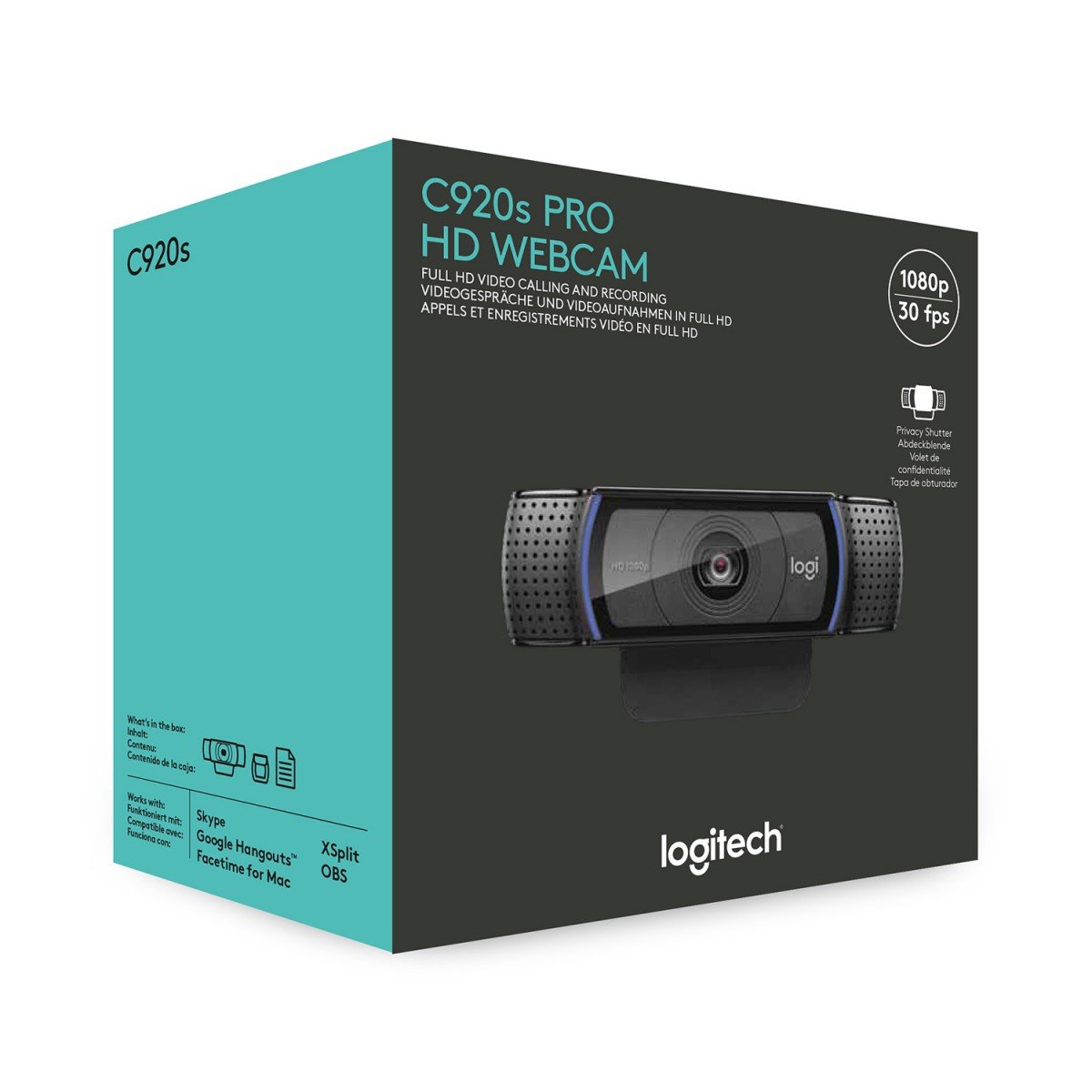 LOGITECH HD Pro Webcam C920S Webcam colour 1920 x 1080 audio USB